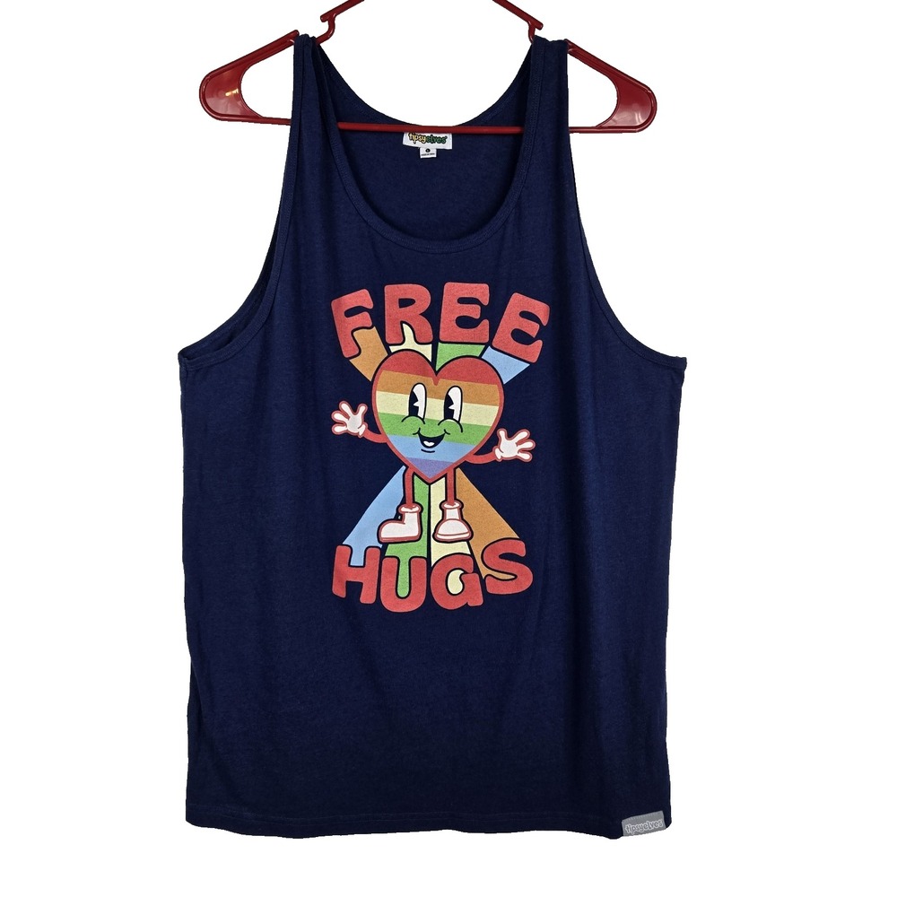 Tipsy Elves Womens Large Navy Blue Tank Top Heart Free Hugs